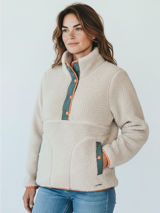 L.L. Bean Jackets & Blazers - L.L. Bean Sherpa Pullover Cream, Sage Green, Salmon - Size Medium - EUC